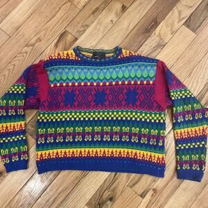 Vintage Lizwear Colorful Chunky Knit Sweater Womens Small grannycore Crew 1990s